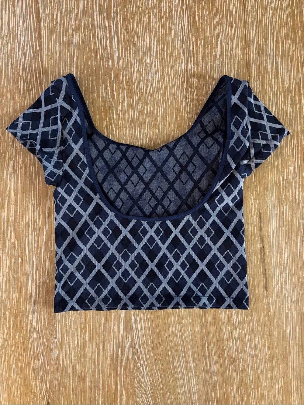 Free People Navy and Light Gray Geometric Crop Top